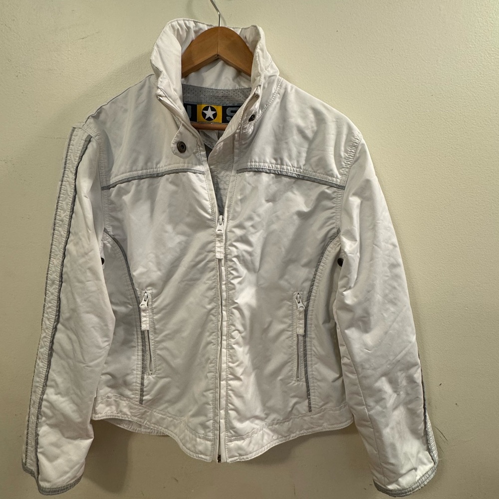 J.O.S. Italian Ski jacket white with gray trim. Size 2